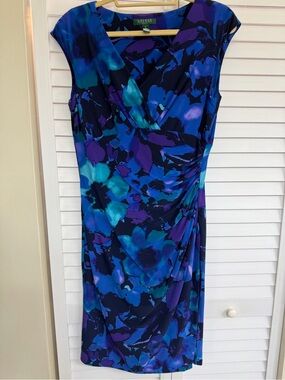 Lauren Ralph Lauren Blue, Purple & Black Floral Sheath Dress size 12